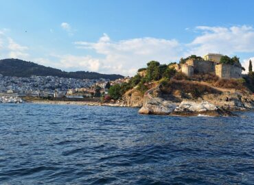 The castle headland on a blue day