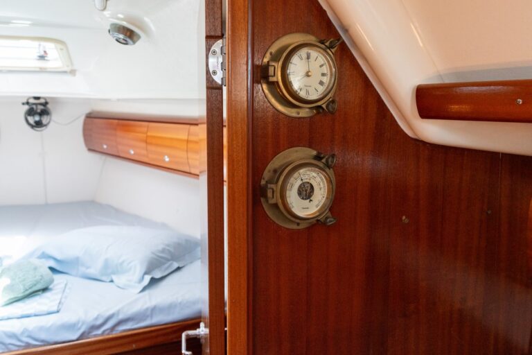 Clock and barometer aboard Yacht Pipit